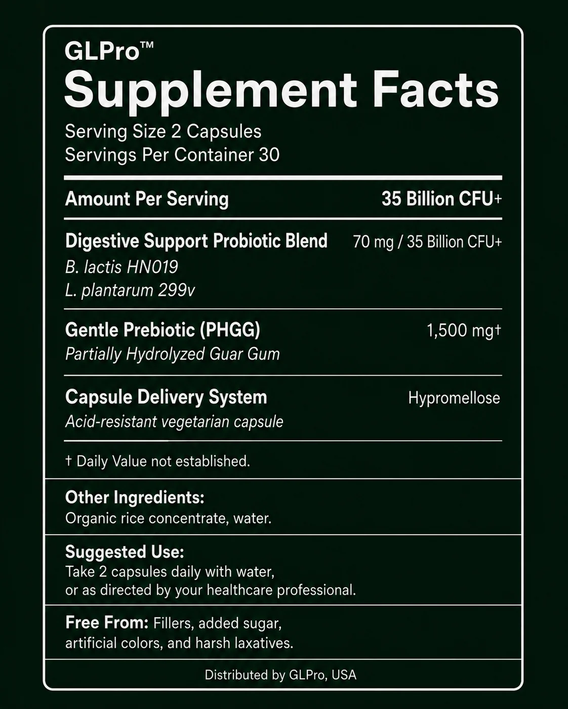 glpro supplement facts label